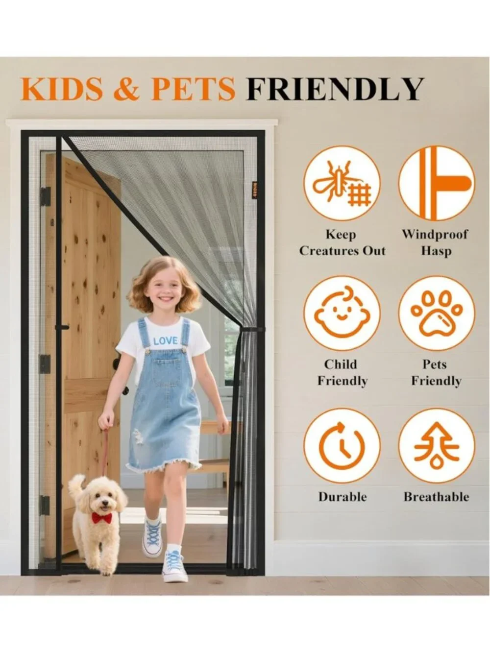 MAGZO Magnetic Black Mesh Reversible Screen Door - 36'' x 80'' NEW